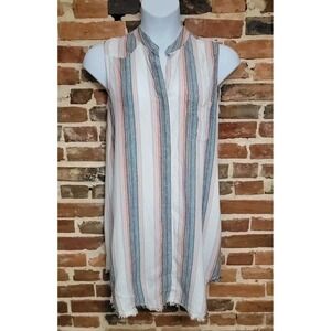 Anthropologie CLOTH & STONE Dress Shirt Sz Large Sunburst Fray Hem Button Down